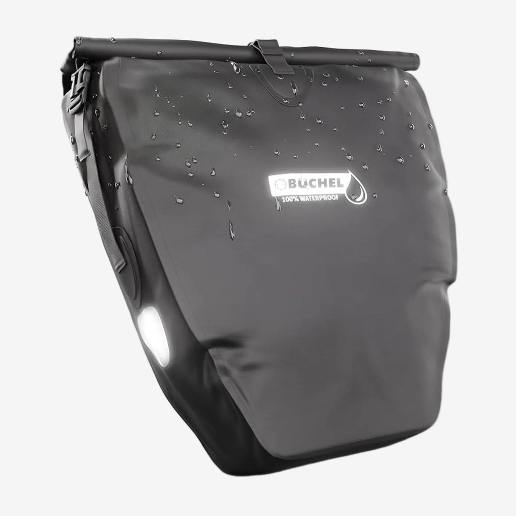 Büchel Gepäckträgertasche wasserdicht, schwarz, 14 Liter, mit Reflektor und Rollverschluss